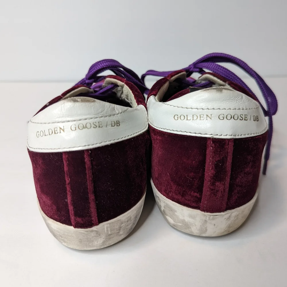 AUTHENTIC Golden Goose Superstar Sneaker in Bordeaux Velvet & White Star - Picture 6 of 15